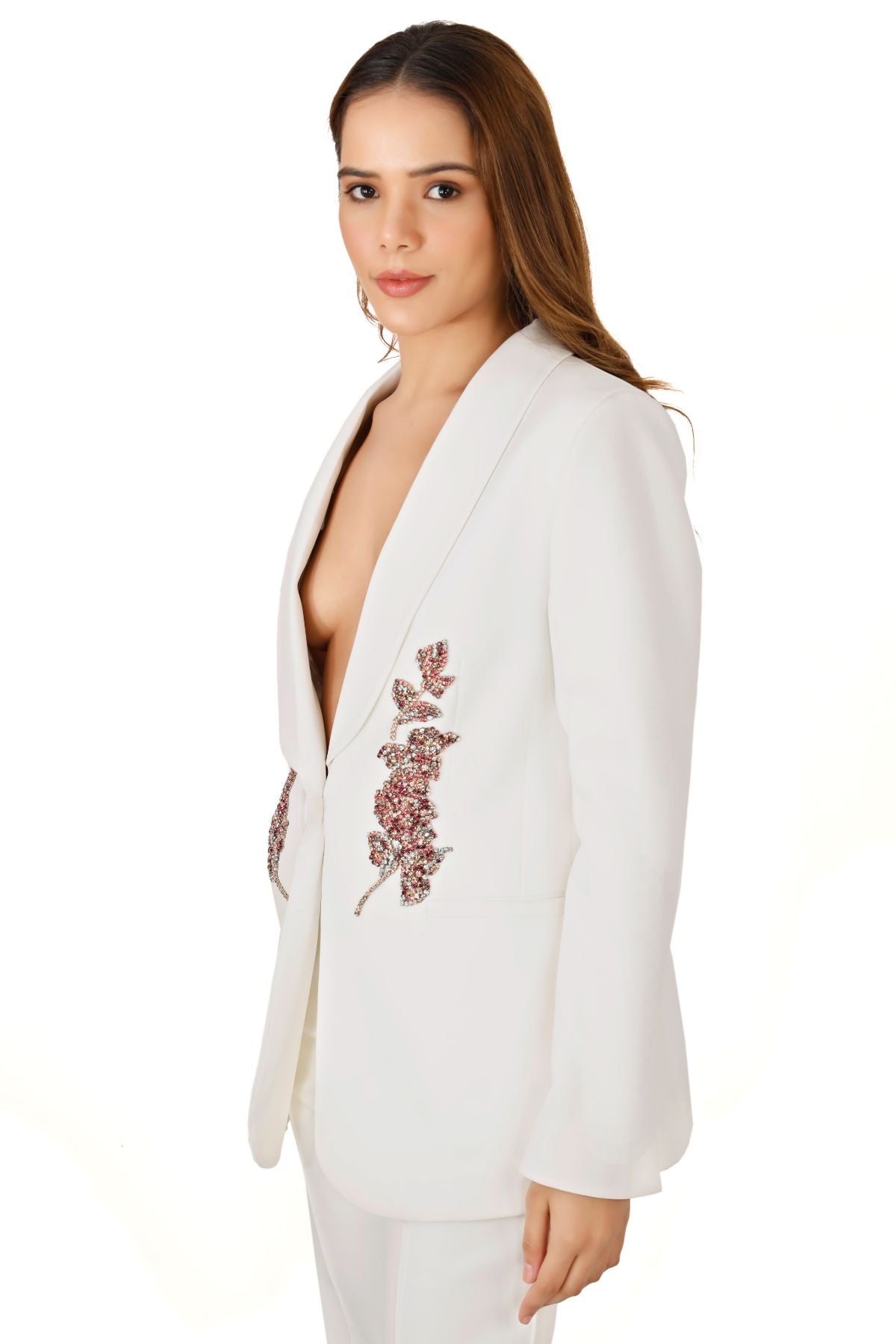 White Blazer with Embroidery