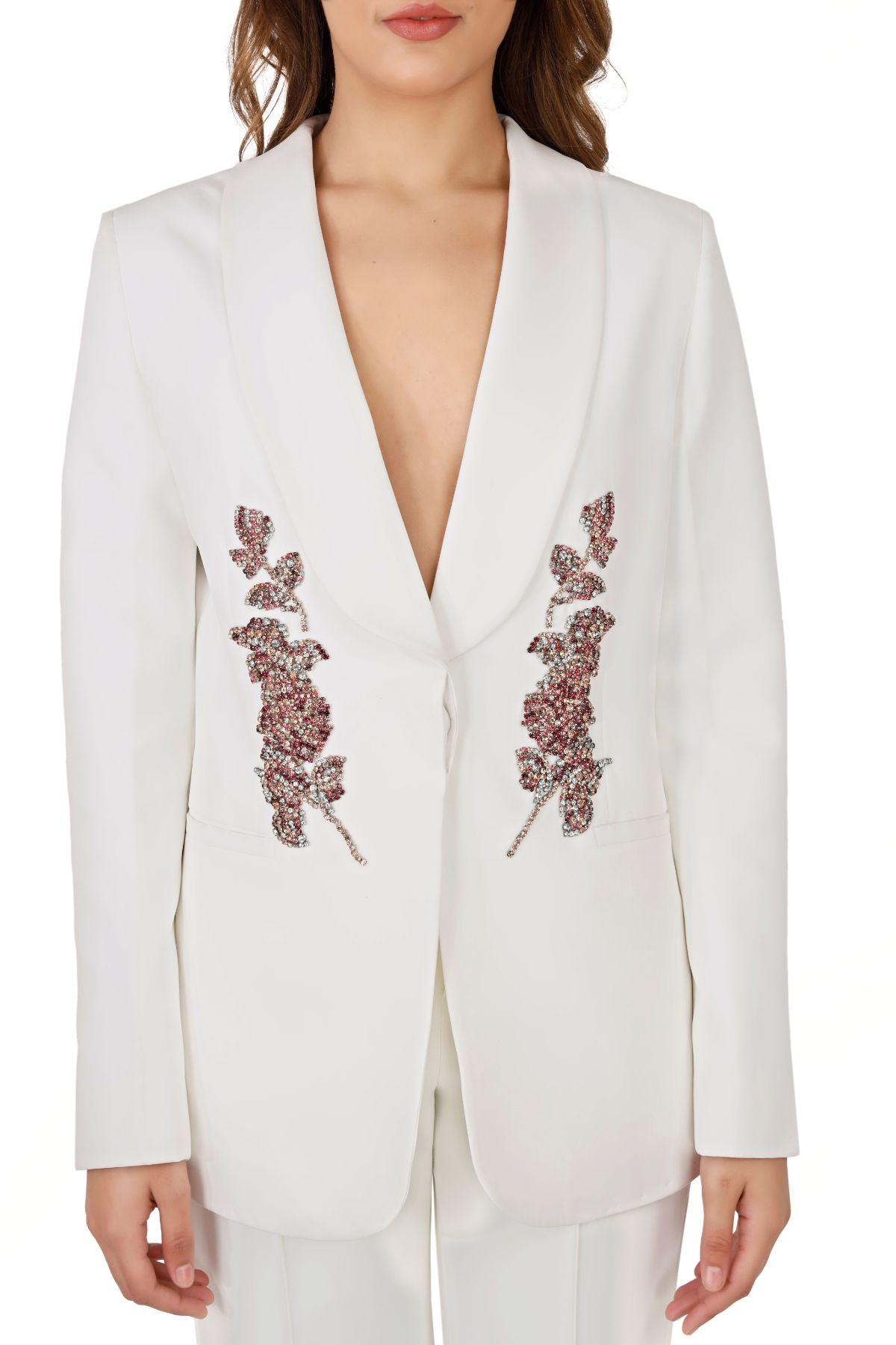 White Blazer with Embroidery