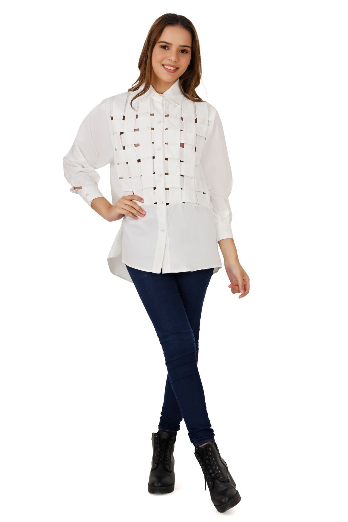 White Deconstructed Criss Cross Shirt