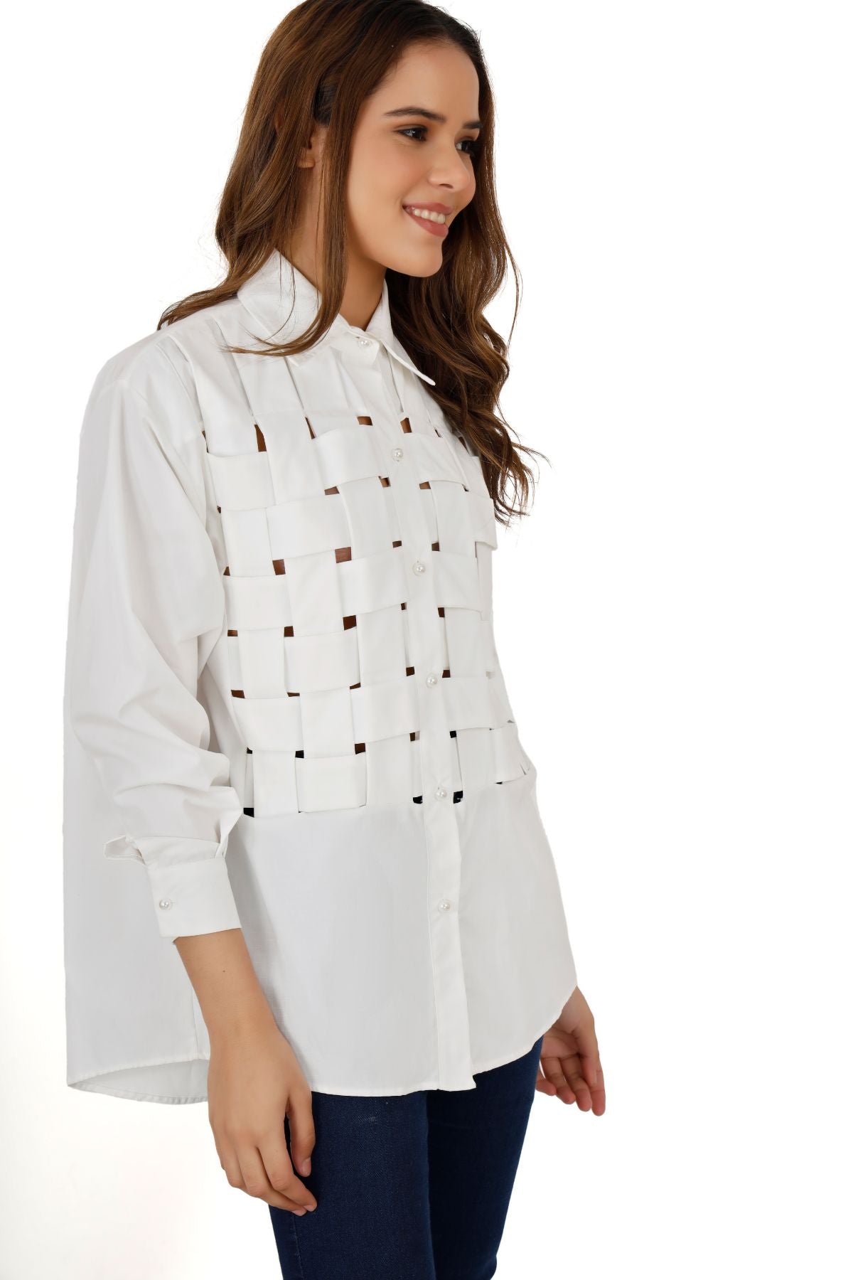 White Deconstructed Criss Cross Shirt