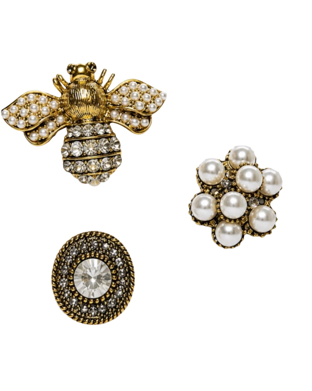 Regal Bee & Pearl Brooch Set